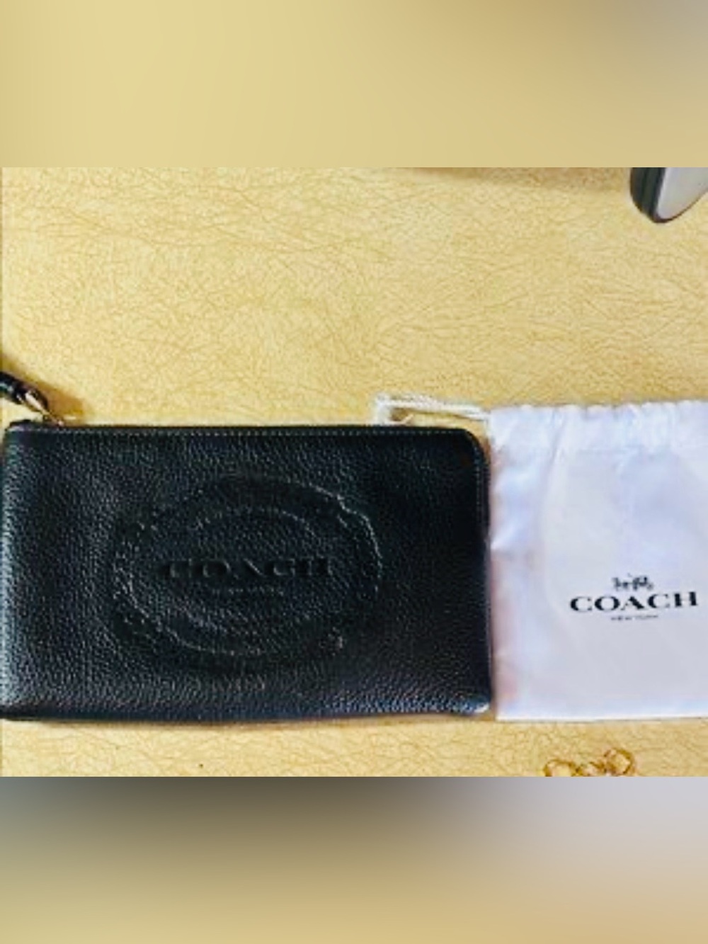 Coach Black Leather Zip Wristlet